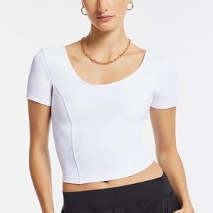 BANDIER Women's Rib Crop Short Sleeve Top in White Size XS